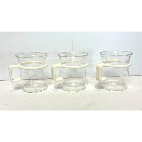 Set of 3 Vintage Bodum Bistro White Handle Clear Glass Expresso Coffee Glasses - Picture 2 of 7